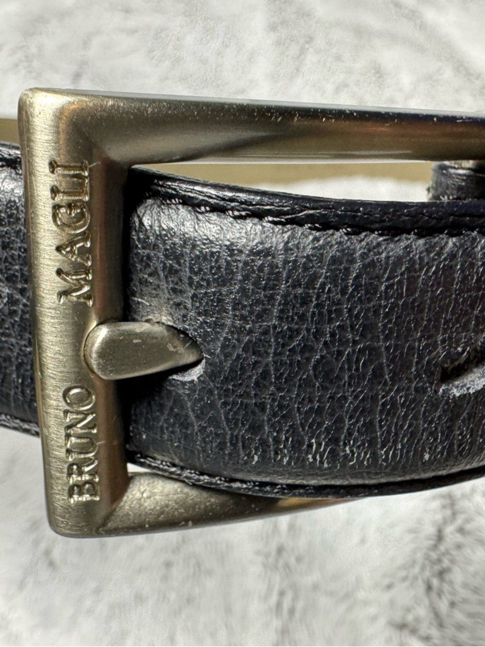 BRUNO MAGLI DESIGNER BLACK LEATHER belt w/ SILVER BRASS BUCKLE SIZE 34 ITALY